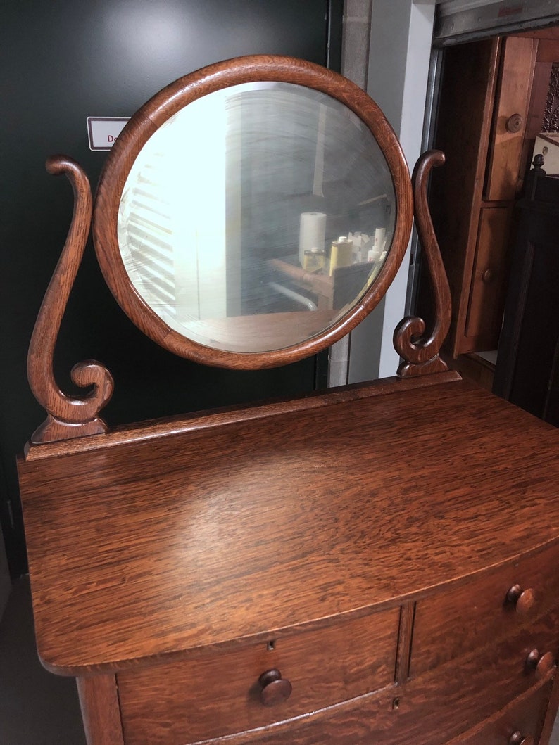Antique tiger oak hi boy chest dresser mirror and claw feet Etsy