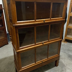 Antique Macey solid oak mission arts and crafts 3 section barrister bookcase 34w11.5d55h shipping is not free