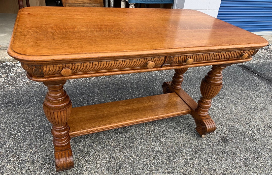 Exquisite Antique Solid Oak Library Table 2 Drawers 30d50w31h Shipping