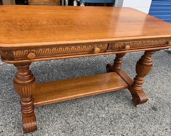 Exquisite Antique solid oak library table 2 drawers 30d50w31h shipping is not free