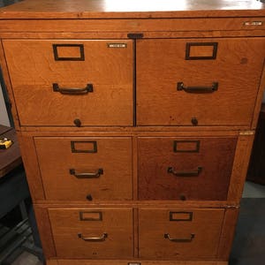 Mid Century Vintage Globe oak stacking sectional file cabinet 33w25d51h Shipping is not free