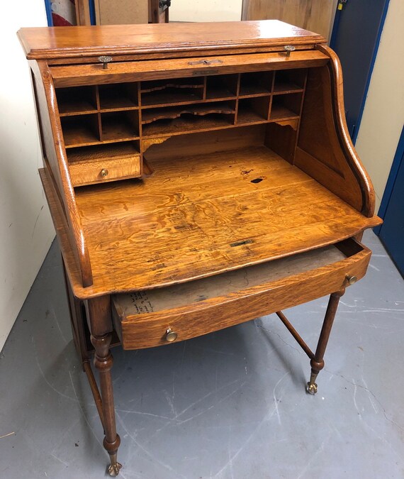 Antique Oak Rolltop Desk Smaller Size Ball And Claw Feet Etsy