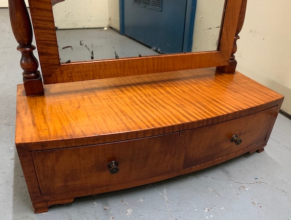Antique 19th C New York Tiger Maple Dresser Shave Mirror
