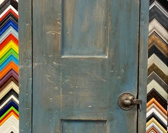 Antique Primitive 1850 blue painted chimney cupboard 16w14.5d55h shipping is not free