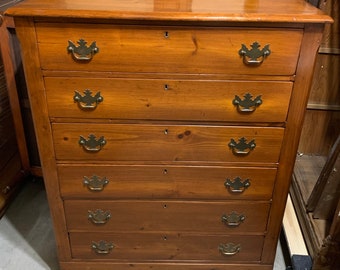 Antique southern georgia country pine 6 drawer chest dresser late 1800's 38w16d48h Shipping is not free