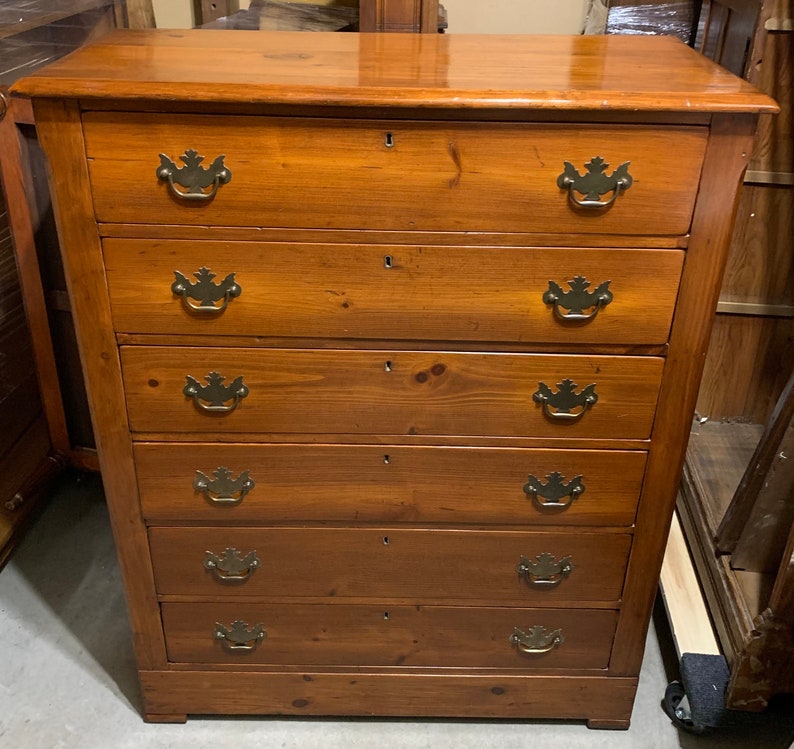 Antique Southern Country Pine 6 Drawer Chest Dresser Etsy