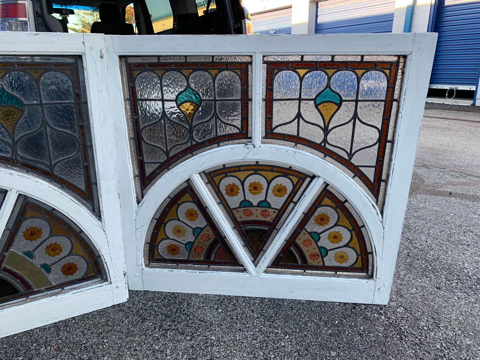 3 Antique English Stained Glass Windows With Painted Designs Etsy