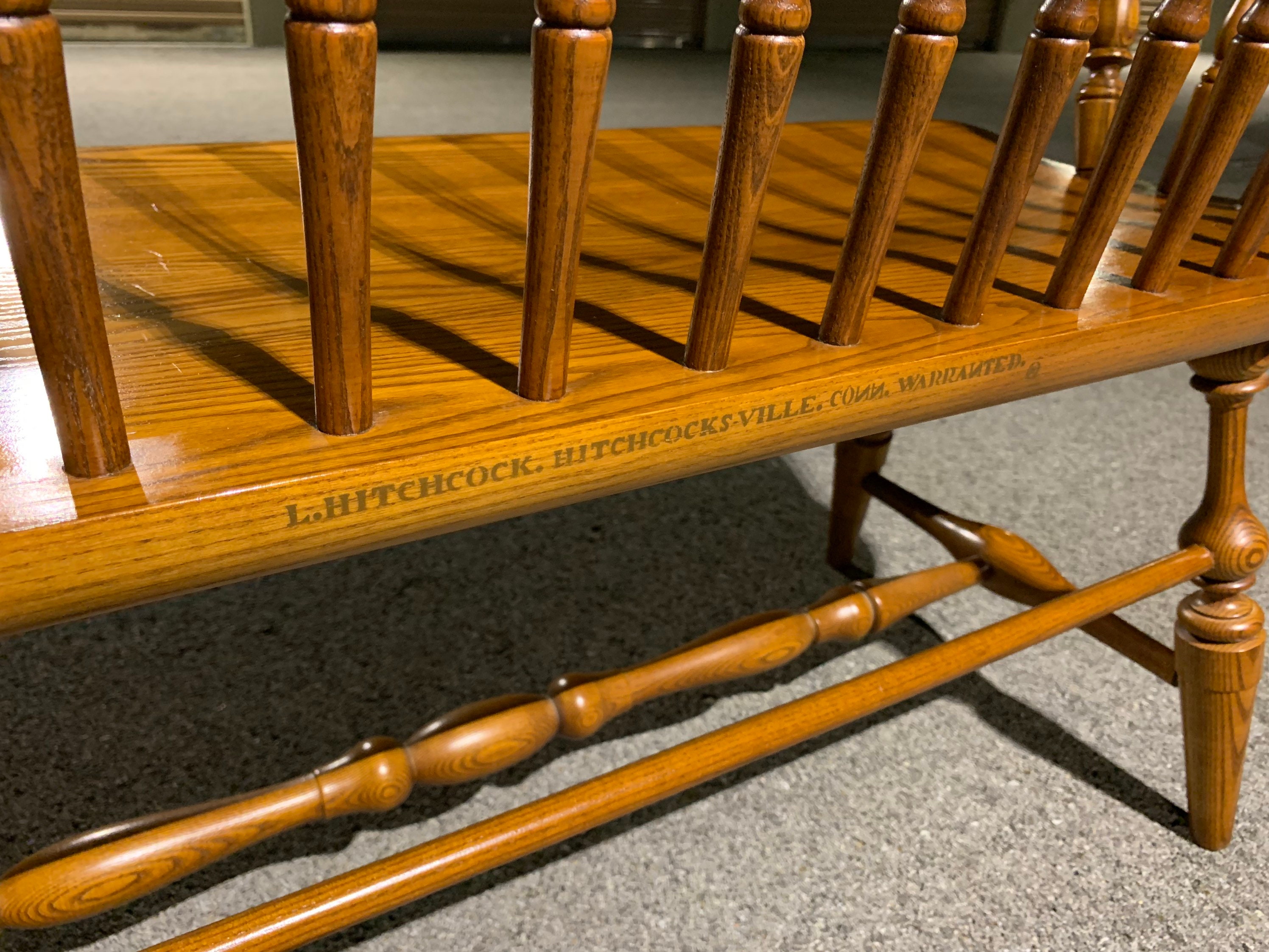 Vintage Original Solid Oak Hitchcock Windsor Settee Bench 42w22d17