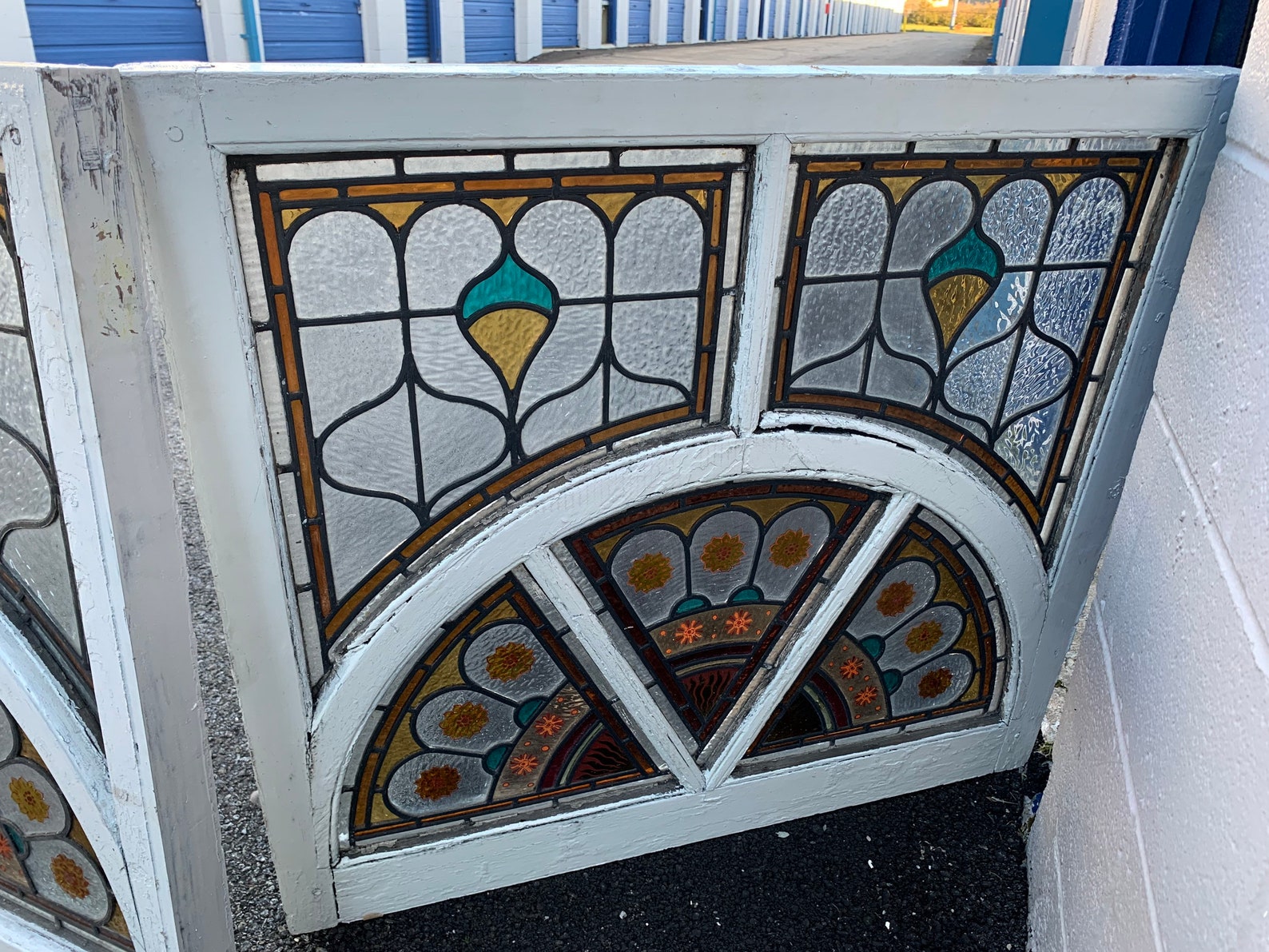 3 Antique English Stained Glass Windows With Painted Designs Etsy