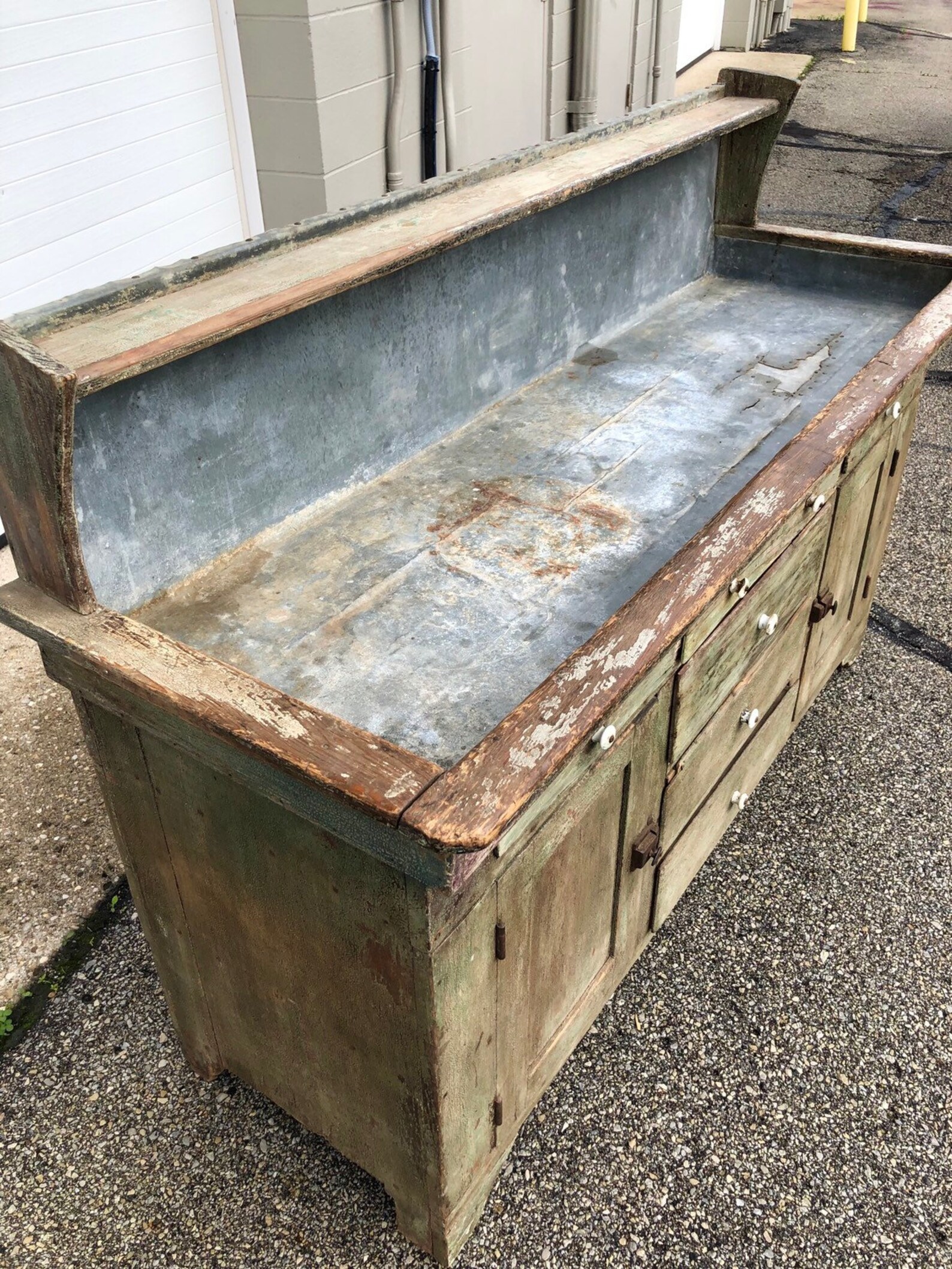 Antique Primitive Dry Sink old greenish paint zinc lined Etsy