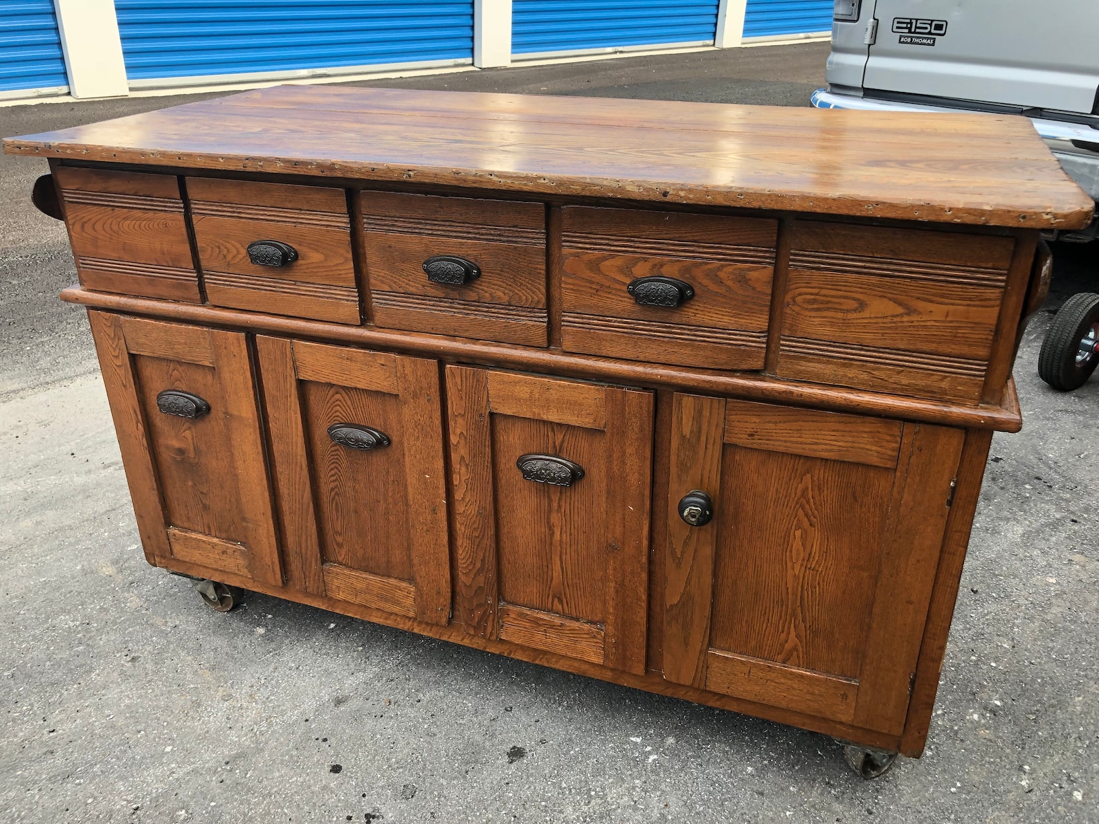 Antique 1889 NY solid oak bakers island cupboard Etsy