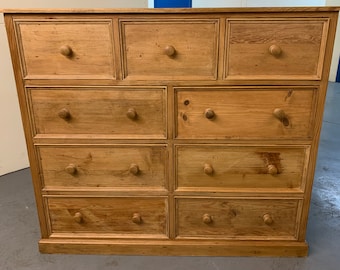Vintage country rustic European oversized scrubbed pine chest 20d60w52h with 3/6 drawers Shipping is not free