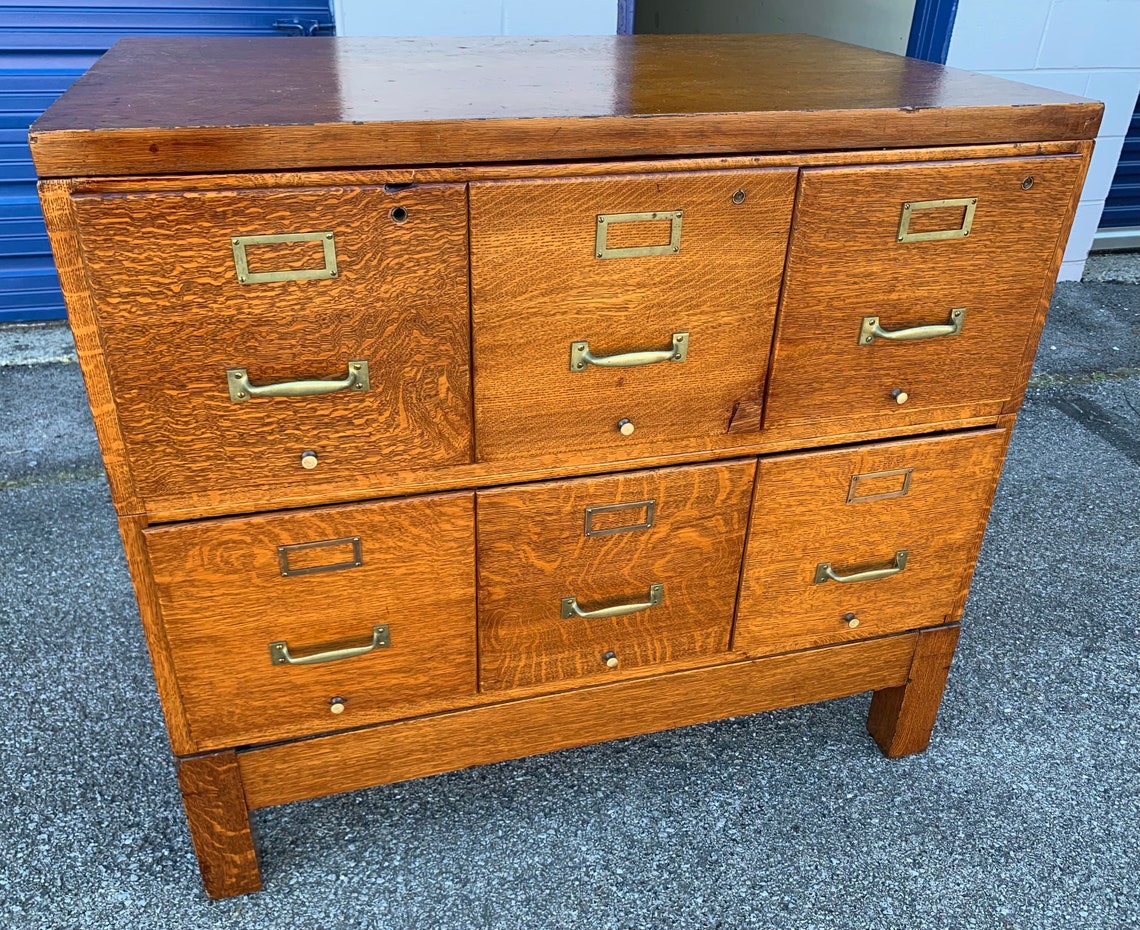 Antique 1914 Solid Oak Stacking File Cabinet 6 Drawer Michigan - Etsy