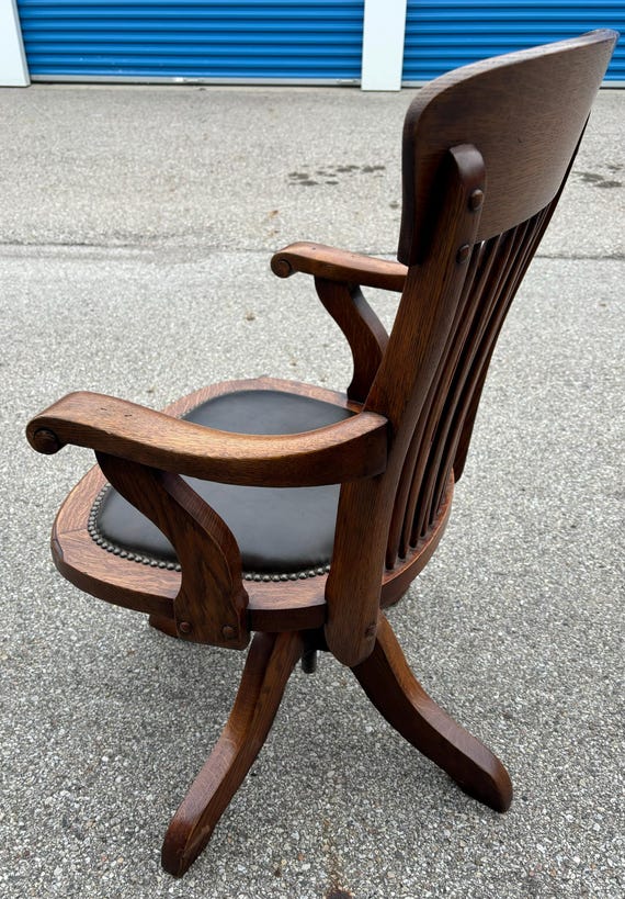 Antique English Solid Oak 1920 Desk Chair 23w38h Shipping is Not