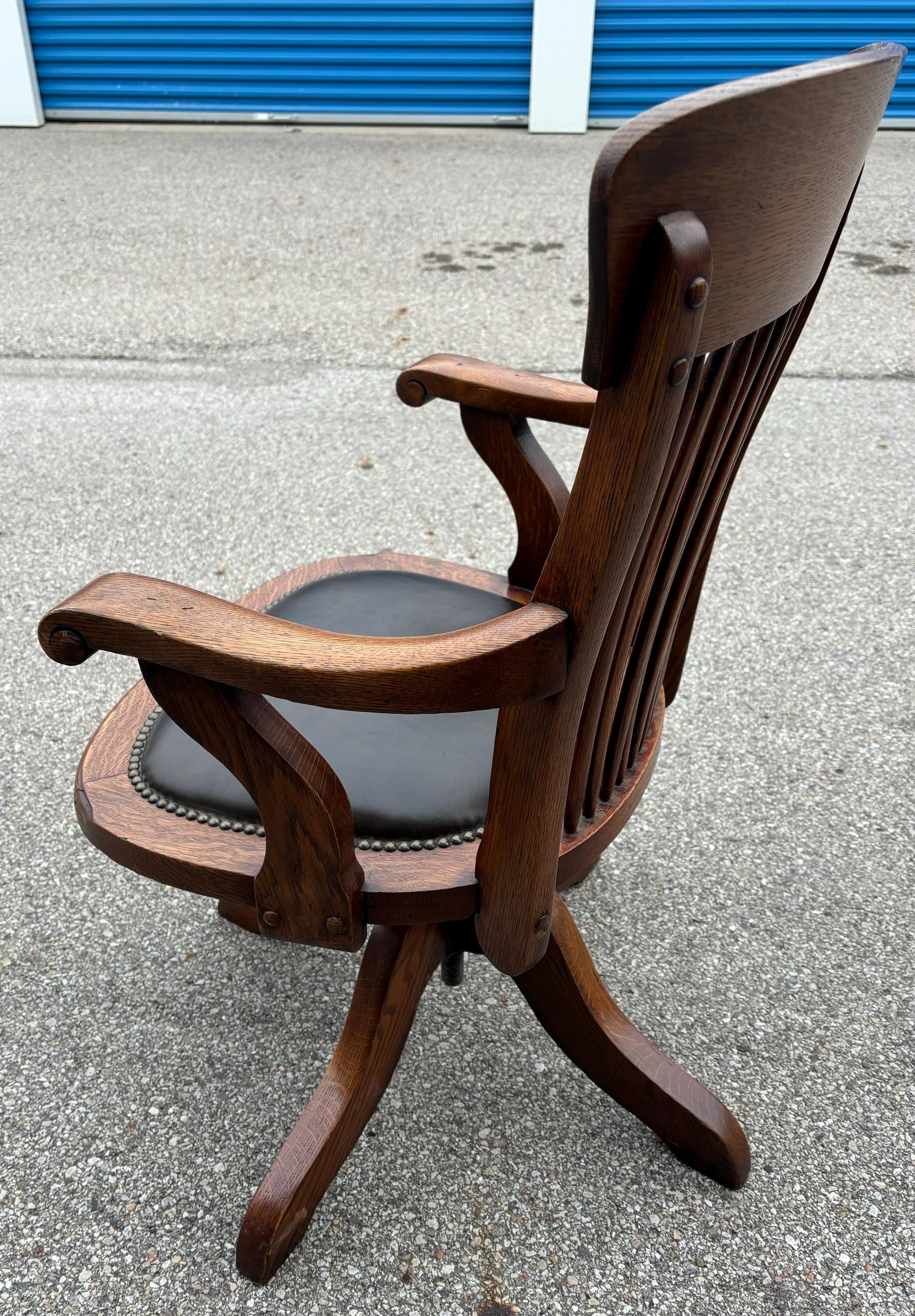 Antique English Solid Oak 1920 Desk Chair 23w38h Shipping is Not