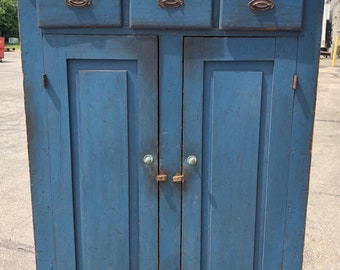 Primitive 1800's Hudson Valley NY original painted blue cupboard 67h46w16d Shipping is not free