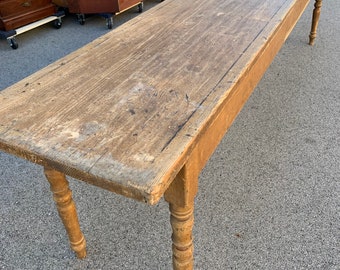 Antique French primitive harvest table grain stained nicely turned legs 22d117w23.5h31h shipping is not free