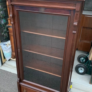 Beautiful antique victorian walnut bookcase wavy glass door  30w14d66.5h Shipping is not free