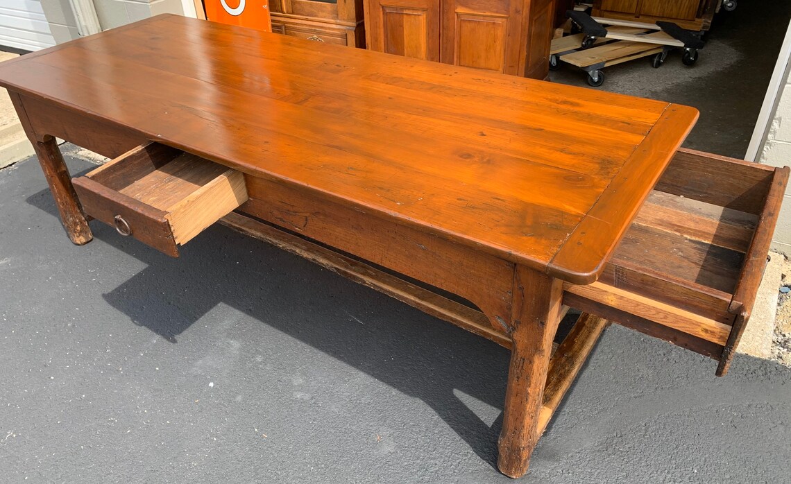 Antique French harvest farm table 3 drawers 34d89w22h30.5h Etsy