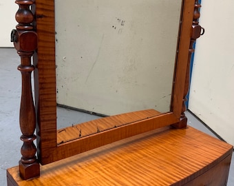 Antique 19th c New York tiger maple dresser shave mirror 17W8D5H21.5H  Shipping is not free