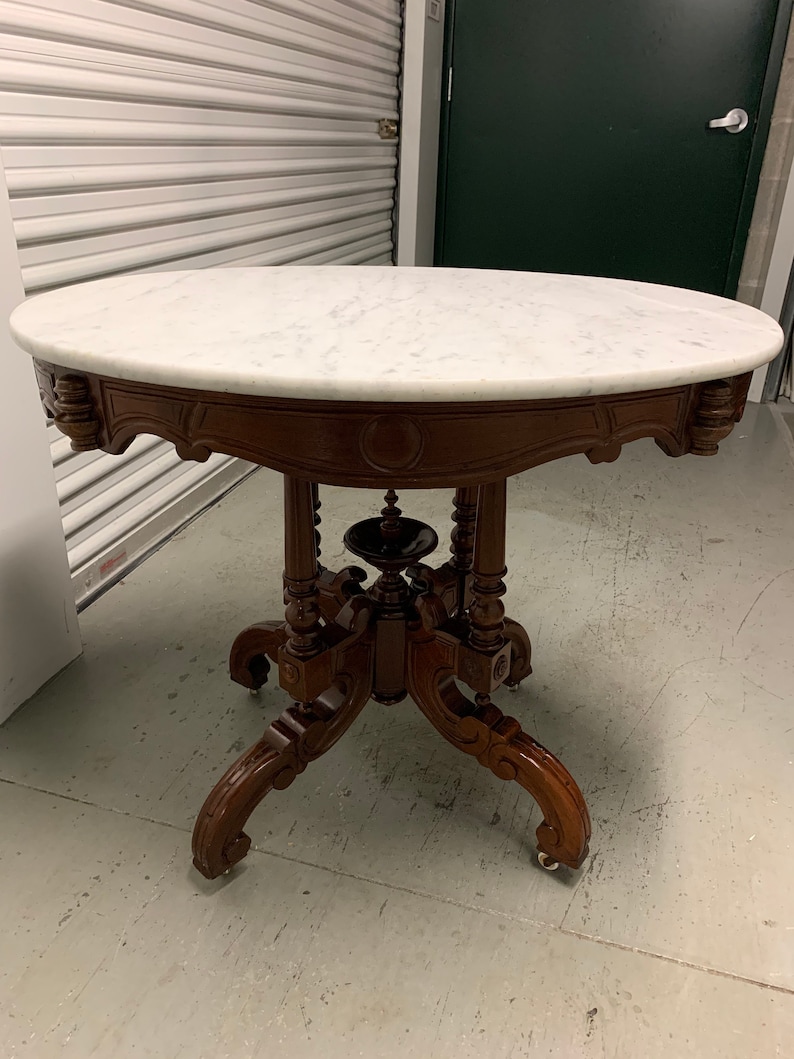 Antique Victorian marble top parlor table highly carved base Etsy Italia