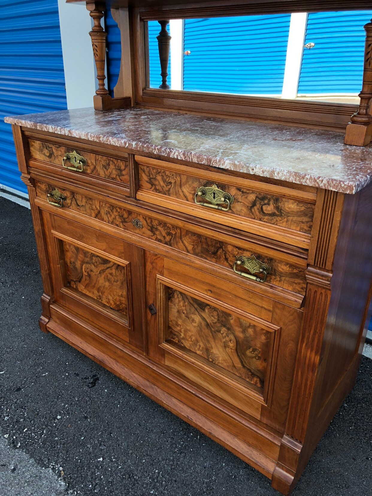 Victorian Walnut Mirrored Marble Top Sideboard Burl Features Victorian Walnut Mirrored Marble Top Sideboard Burl Features