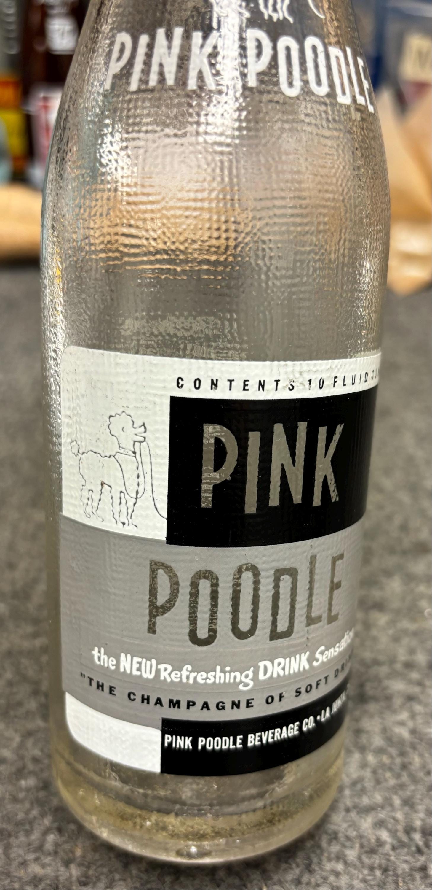 Extremely Rare Antique Pink Poodle 1955 ACL 10oz Soda Bottle La