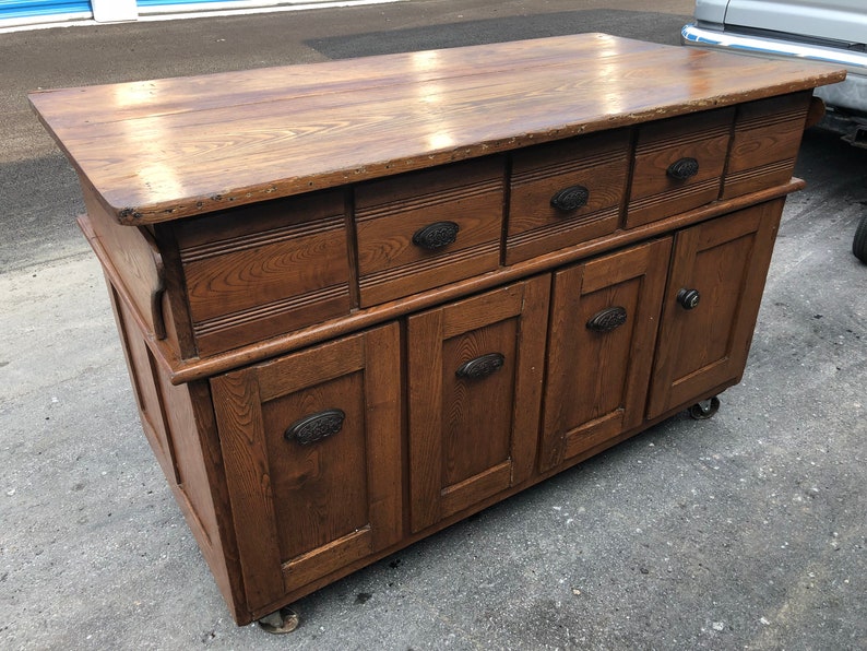 Antique 1889 NY Solid Oak Bakers Island Cupboard Etsy