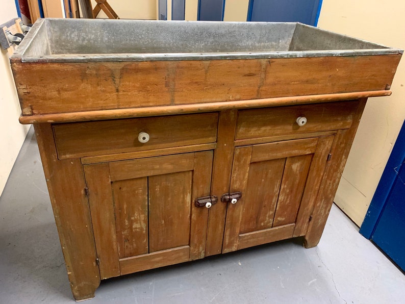 Antique American Dry Sink Zinc Lined With Pull Out Board Etsy