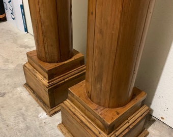 two antique New England pine columns pillars on 11x11 bases 7"x84.5h Shipping is not free