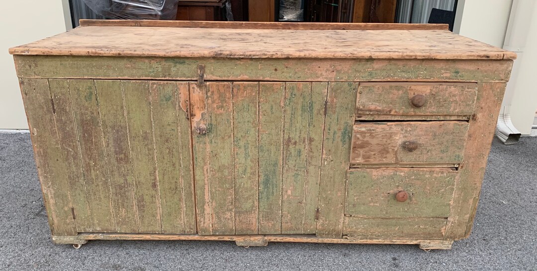 Antique Primitive Texas Island Counter Cupboard Scrubbed Top 31