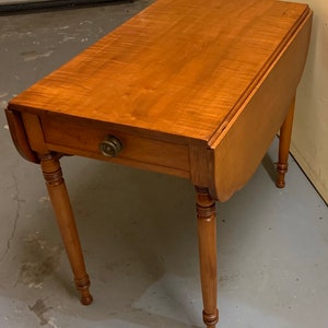 Antique Sheraton New York tiger maple drop leaf table 1 drawer 36w23.5h28.75h20d Shipping is not free