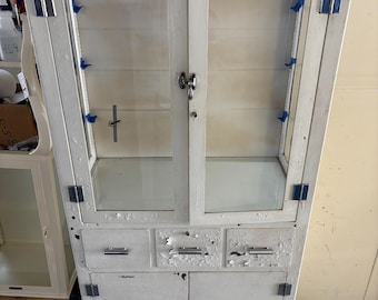 Antique medical cabinet white painted finish 17d32w69h shipping is not free