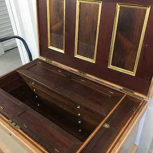 Antique 1800s premium cabinet makers carpenters tool chest 25.5d25h41w interior walnut and mahogany with key shipping is not free