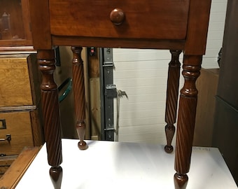 Antique Twist Leg Cherry Stand Table 19.75w17.25d28.5h chamfered dovetail drawer Shipping is not free