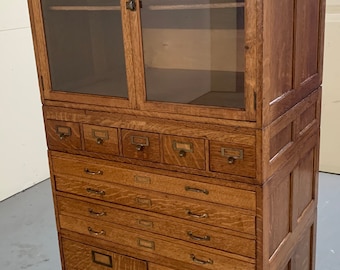 Antique Globe Wernicke oak stacking file system bookcase cabinet 33W25D72H Shipping is not free