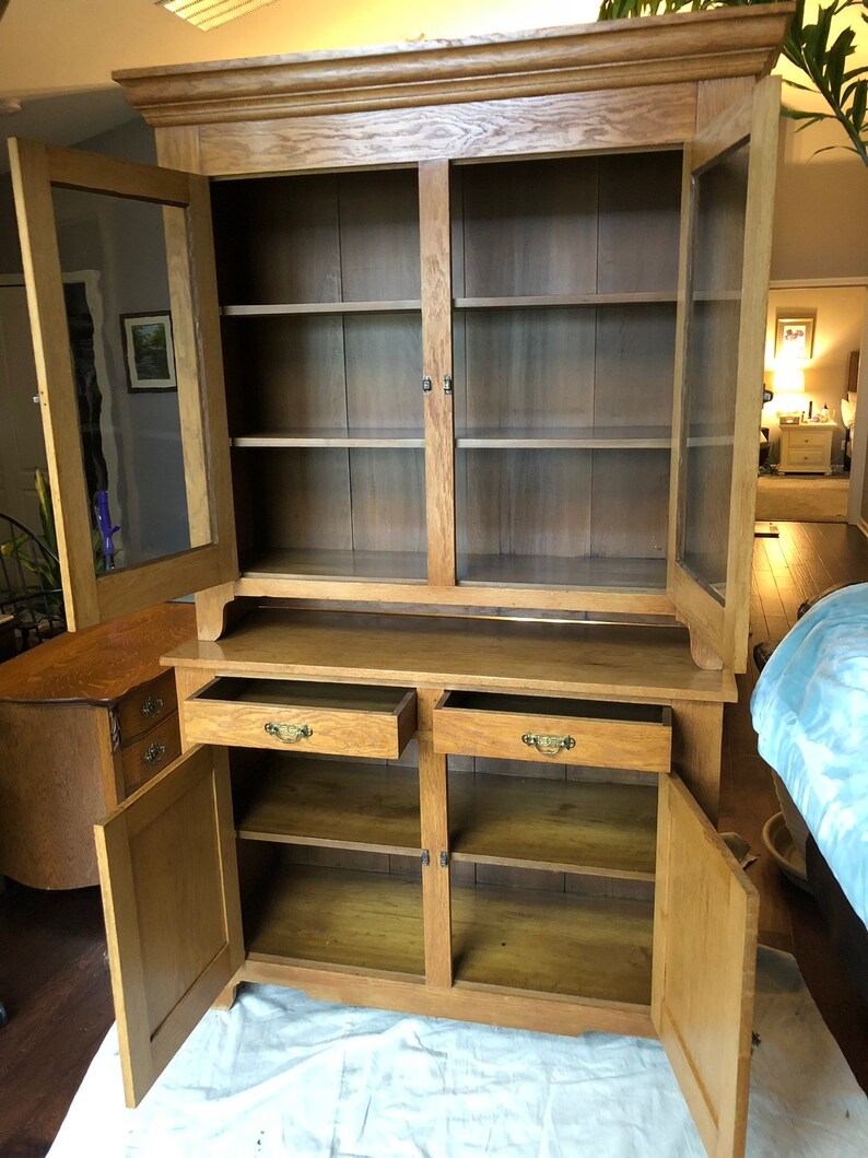 Antique Oak Stepback Cupboard 2 Piece 19d84.75h49w Etsy