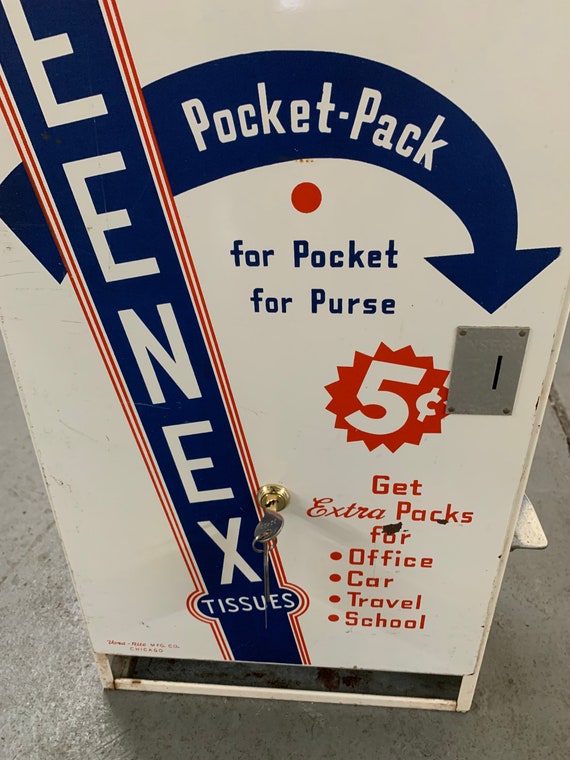 Vintage Kleenex Tissue Metal Dispenser With Keys and Old Box of