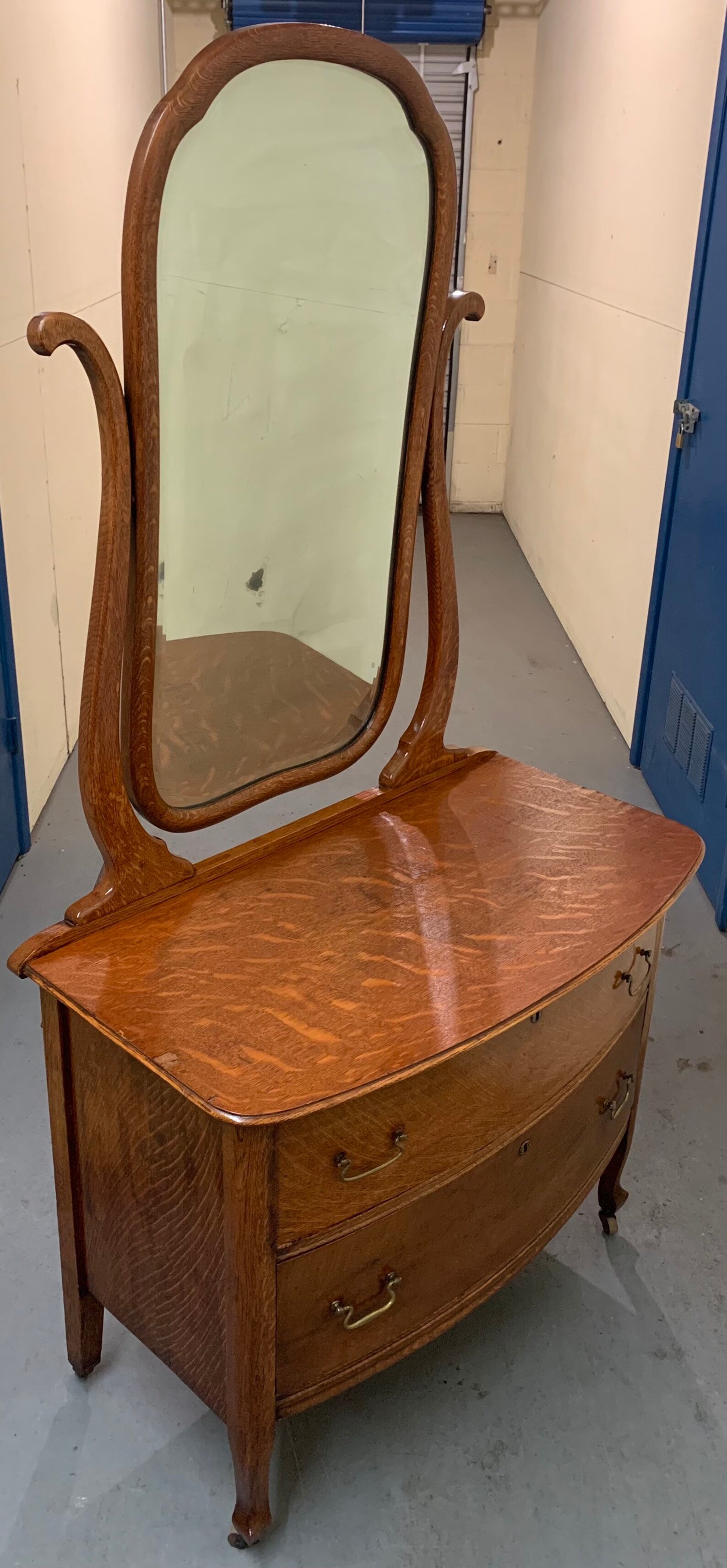 Antique American Tiger Oak Princess Dresser Two Drawer Beveled Etsy