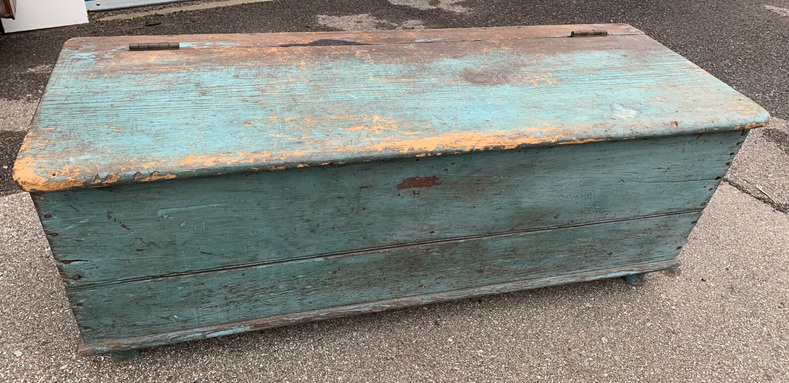 Primitive american feed bin storage chest original blue paint Etsy