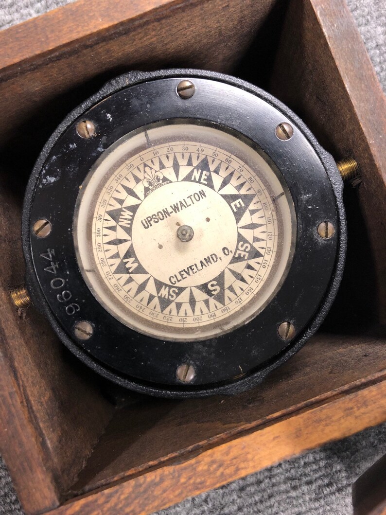 Antique Ship Compass Brass Nautical in Oak Case Upson Walton Etsy