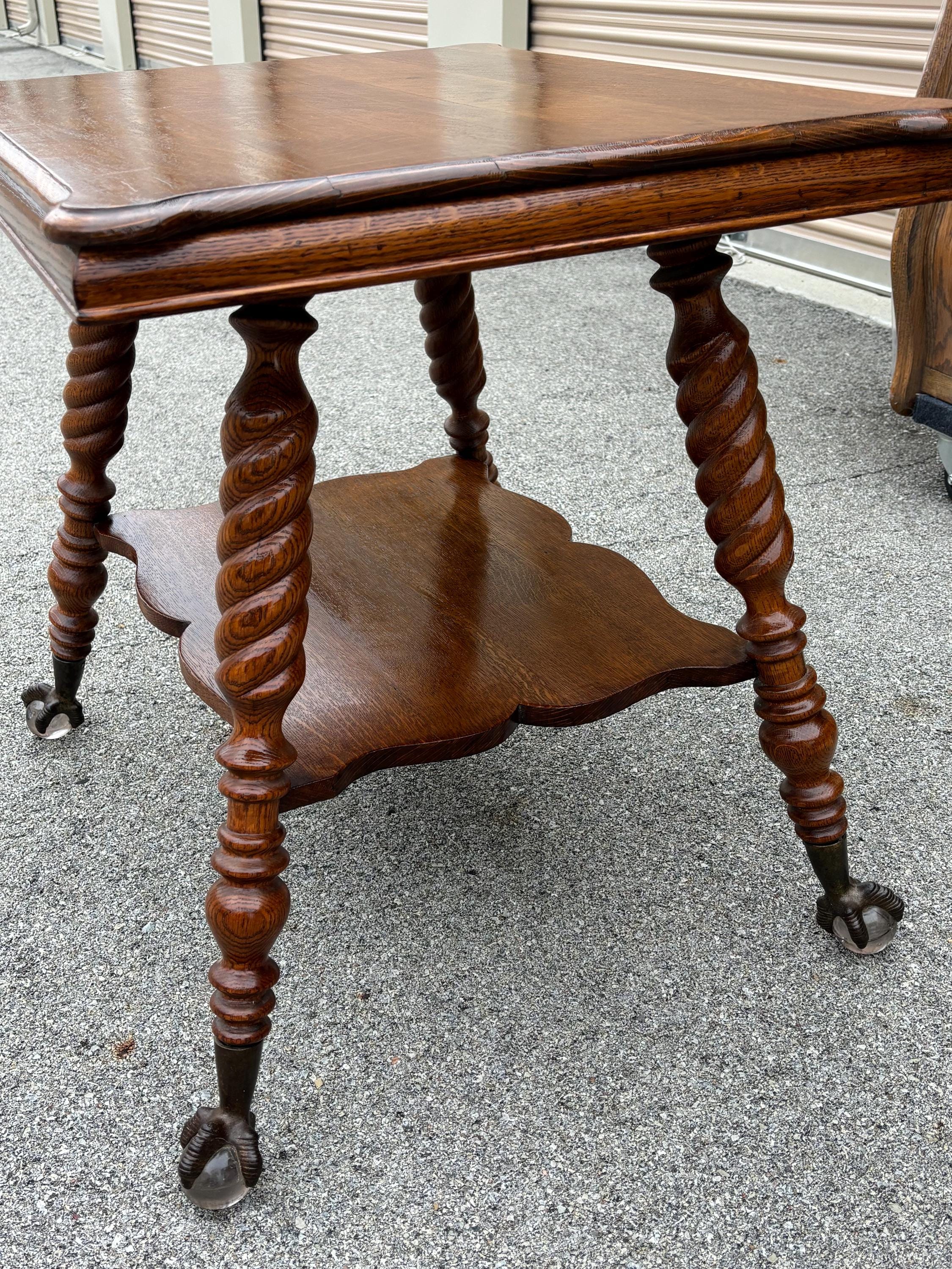 New England Antique Dark Oak Parlor Side Table Ball and Dark Claw