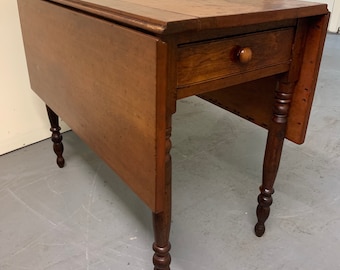 Antique Massachusetts cherry walnut dropleaf table early 1800s 36d29.5h18w32.5w46.5w shipping is not free