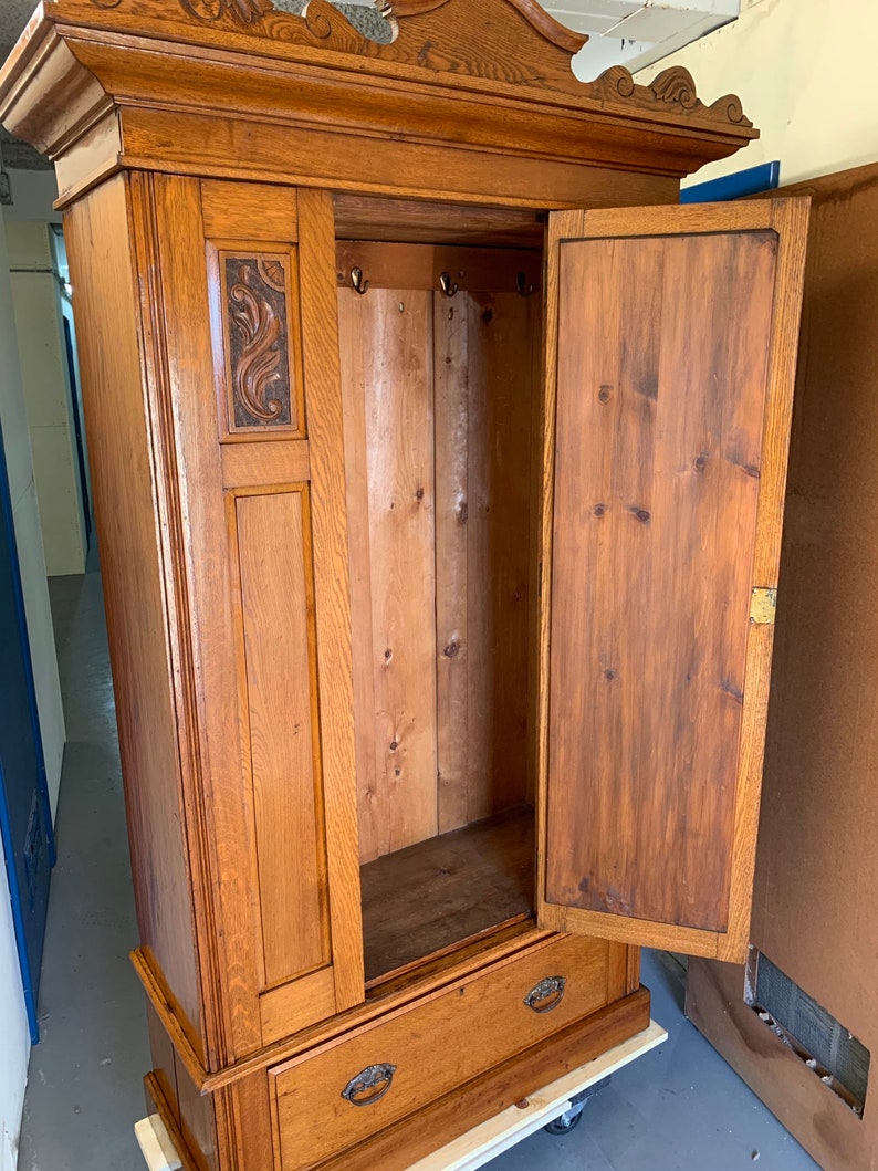 Antique Victorian Oak Knockdown Wardrobe Beveled Mirror Etsy