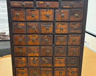Antique original 1800s Munyons Homeopathic Home Remedies apothecary cabinet 7x18x24h shipping is not free