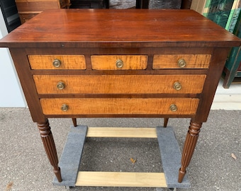 New England 5 drawer cherry and tiger maple Sheraton stand server 19.75D29.75W31.75H Shipping is not free