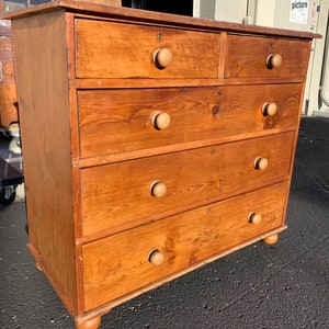 primitive 19th c country pine 5 drawer dresser chest bun feet 19.5d41w36h shipping is not free