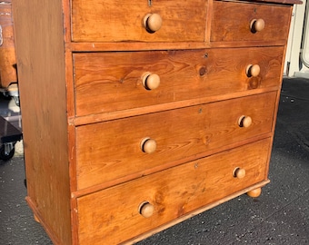 primitive 19th c country pine 5 drawer dresser chest bun feet 19.5d41w36h shipping is not free