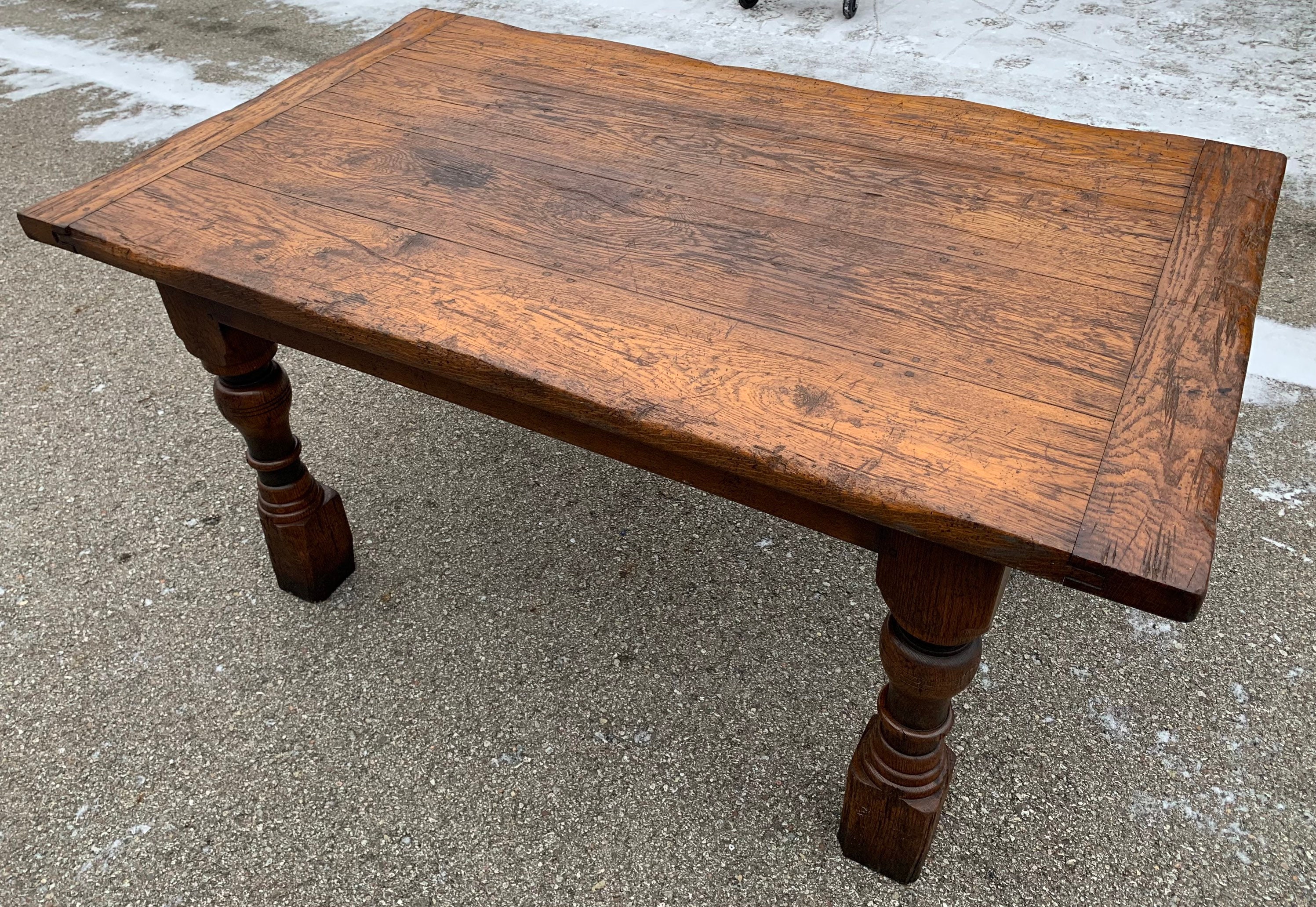 Beautiful Antique Continental Solid Oak Harvest Table Peg