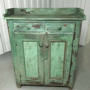 Beautiful Primitive Pie Safe Cupboard Dry Sink Cabinet Old Green Paint 51.5h48h42w16d17.5d Shipping is not free